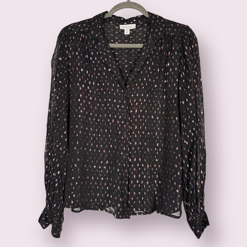 Topshop Black and Metallic Dot Long Sleeve Blouse 4
